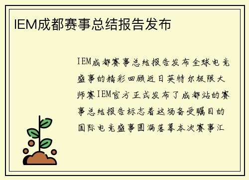 IEM成都赛事总结报告发布