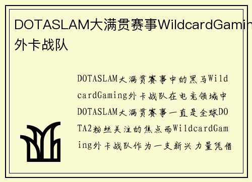 DOTASLAM大满贯赛事WildcardGaming外卡战队
